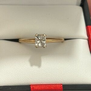 Princess Cut Natural Mined 1/2 Carat Diamond in Yellow 14K Gold. Size 7